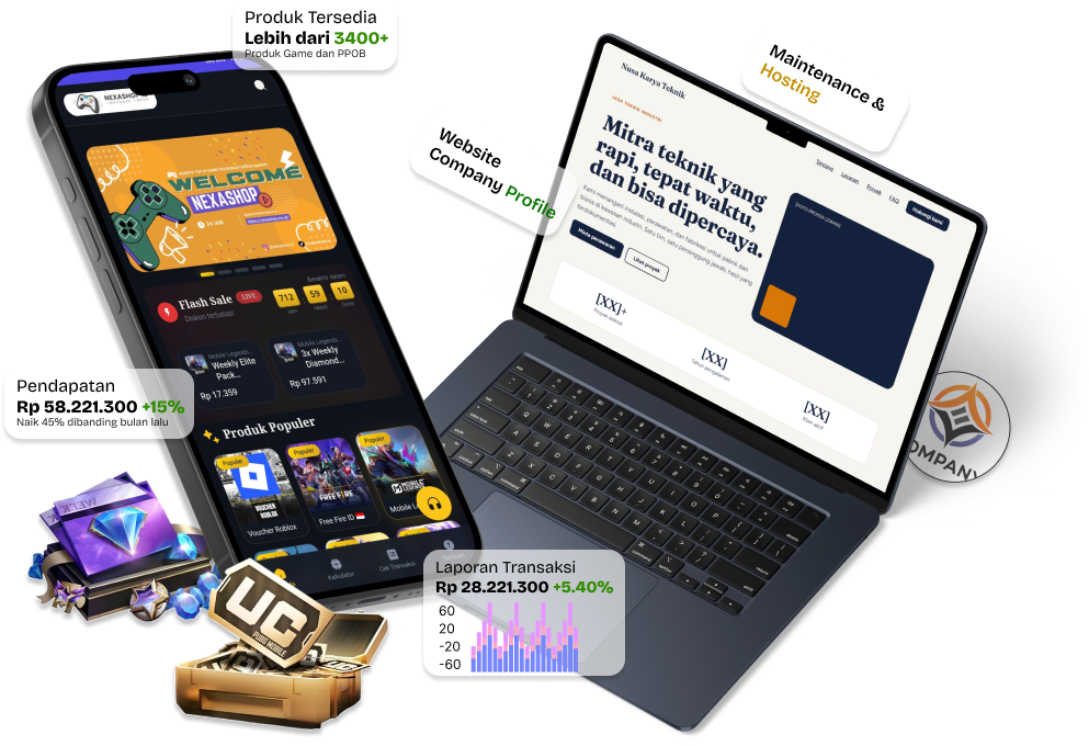 Contoh website top up dan company profile buatan Kanvas Digital